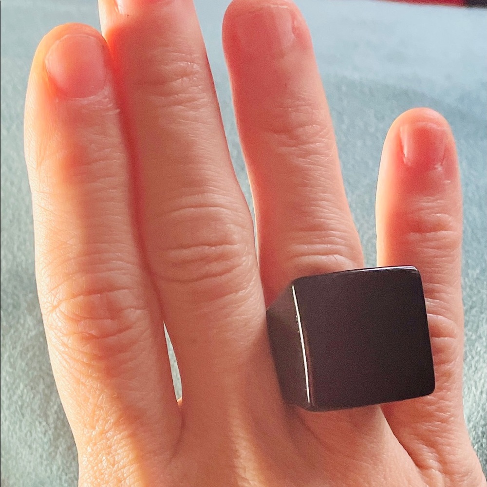 Lucite black square ring size 5.75.
